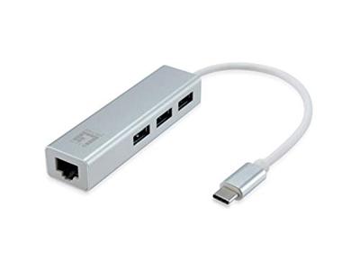 LevelOne Adapter USB-0504 / Gigabit USB-C Network Adapter/USB Hub USB-C -> RJ45 10/100/1000,3 x USB3.0 0,15 m/zilver