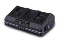 Scheppach 20 V dubbele lader SDBC4.5A snellader met 240W vermogen | 20V-IXES serie | geïntegreerde wandhouder | laadtijd 2Ah accu ca. 35 min / 4 Ah accu ca. 60 min | LED-display