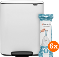 Brabantia Bo Pedal Bin 2 x 30 Liter White + Vuilniszakken (120 stuks)