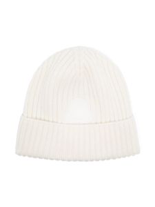 Moncler Enfant bonnet en maille nervurée à patch logo - Blanc