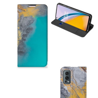 OnePlus Nord 2 5G Standcase Marble Blue Gold - thumbnail