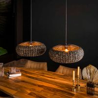 LifestyleFurn Hanglamp Carman 2-lamps Handgevlochten Water Hyacint - zwart nikkel