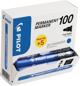 Pilot permanent marker 100, XXL doos met 15 + 5 stuks, blauw