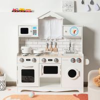 Kinderkeuken Incl. Speeltoebehoren Houten Speelkeuken met Wasmachine en Magnetron voor Kinderen Vanaf 3 Jaar Wit 78 x 29 x 93 cm - thumbnail