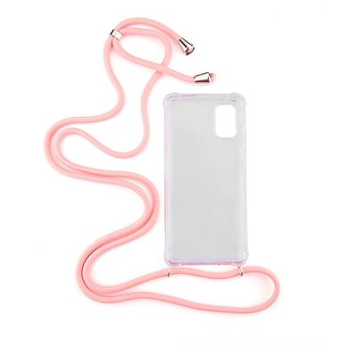 Shop4 - Samsung Galaxy A41 Hoesje - Zachte Back Case met Koord Roze