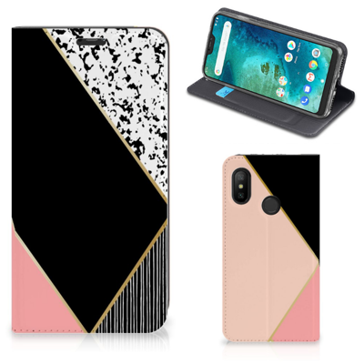 Xiaomi Mi A2 Lite Stand Case Zwart Roze Vormen