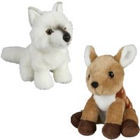 Knuffeldieren set wolf en hertje pluche knuffels 18 cm