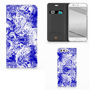 Mobiel BookCase Huawei P10 Plus Angel Skull Blauw