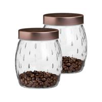 Voorraadpot/bewaarpot Beau - 2x - 2L - glas - koperen deksel - D13 x H22 cm