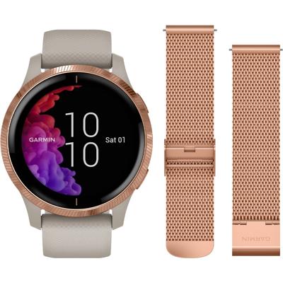 Garmin Venu Rosé Goud/Beige + Garmin Milanees Bandje Roségoud Garmin Venu Rosé Goud/Beige + Garmin Milanees Bandje Roségoud