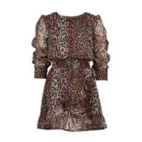 Vingino semi-transparante jurk Penikah met panterprint en ruches bruin/zwart