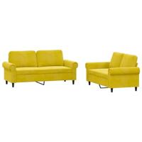 vidaXL 2-delige Loungeset met kussens fluweel geel, fauteuil, bank, zitbank, 2-zitsbank, sofa, fauteuil stoel, 2 zits bank, twee zits bank