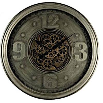 Klok wandklok industrieel robuust bewegende tandwielen - metaal - grijs 60 cm