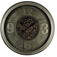 Klok wandklok industrieel robuust bewegende tandwielen - metaal - grijs 60 cm