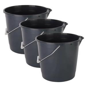 Huishoud/schoonmaak emmer met tuit - 3x - 10 liter - zwart - multifuctioneel