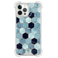 iPhone 12 (Pro) siliconen shockproof hoesje - Blue cubes