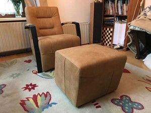 Leren fauteuil met stalen frame - met hocker - bruin leer - Echt leer, Industrieel, ontdek de vele Leersoorten en Kleuren bij ShopX