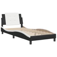 vidaXL Bedframe met hoofdbord kunstleer zwart en wit 80x200 cm, bed, bed ombouw, eenpersoonsbed, bedbodem, slaapkamermeubel, logeerbed, houten bed
