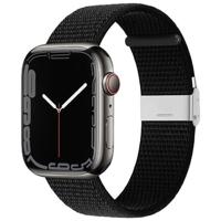 By Qubix - Nylon bandje met klemsluiting - Zwart - Compatible met Apple Watch 44mm / 45mm / 46mm / 49mm - Compatible Apple watch bandjes
