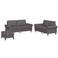 vidaXL 3-delige Loungeset met kussens kunstleer grijs, fauteuil, bank, 2 zitsbank, 2-zitsbank, sofa, zitbank, voetenbank, 2 zits bank, twee zits bank