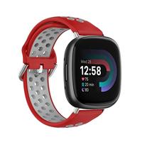 By Qubix - Compatible met Fitbit Versa 3 & 4 / Sense 1 & 2 - Sport editie - Large - Rood + grijs - Compatible fitbit bandje