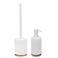 Toiletborstel met houder wit 40 cm met zeeppompje 270 ml polyresin - thumbnail