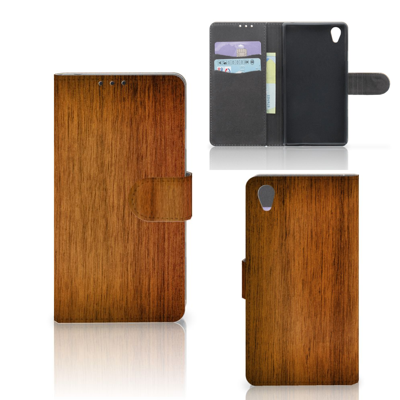 Sony Xperia Z1 Book Style Case Donker Hout