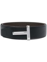 TOM FORD ceinture en cuir à boucle logo T - Marron