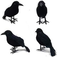 2 stks halloween realistische zwarte veer kraaien lifelik raven halloween party outdoor decoraties vogels prop Lightinthebox - thumbnail