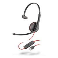 Plantronics Mono-headset 'Blackwire C3210' met USB-A-aansluiting, ruisonderdrukking, soundguard en flexibele microfoonarm, zwart