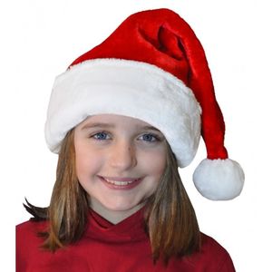 6x stuks pluche luxe kerstmuts rood/wit voor kinderen