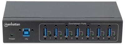 Manhattan 164405 USB 3.2 Gen 1-hub 7 poorten Met metalen behuizing, Voor industriële toepassingen, Voor wandmontage Zwart