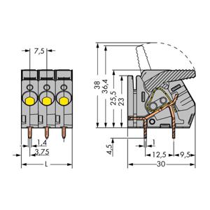 WAGO 2706-155 Veerkrachtklemblok 6.00 mm² Aantal polen 5 Grijs 30 stuk(s)