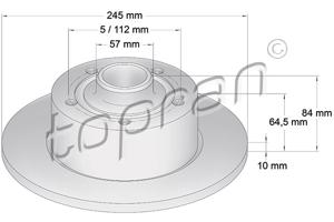 Remschijf COATED TOPRAN, Remschijftype: Massief, Inbouwplaats: Achteras, u.a. für Audi