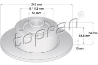 Remschijf COATED TOPRAN, Remschijftype: Massief, Inbouwplaats: Achteras, u.a. für Audi