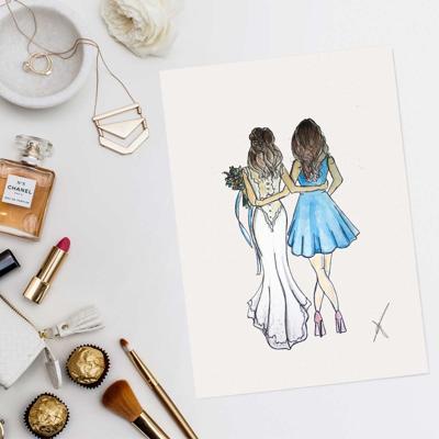 Persoonlijke illustratie bruid+bruidsmeisje Sophie de Ruiter