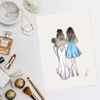 Persoonlijke illustratie bruid+bruidsmeisje Sophie de Ruiter