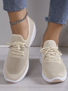 Casual Lace-up Decor Breathable Flyknit Wedge Heel Slip On Sneakers