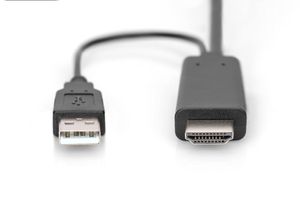 Digitus AK-330111-020-S HDMI-kabel DisplayPort / HDMI Aansluitkabel DisplayPort-bus, HDMI-A-stekker, USB-A stekker 2 m Zwart 4K UHD, Afgeschermd (dubbel),