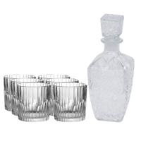 Glazen whisky/water karaf 900 ml met 6x whiskyglazen 310 ml