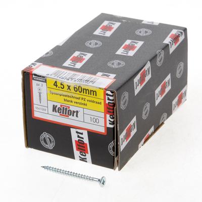 Kelfort Spaanplaatschroef platverzonken kop verzinkt pozidriv voldraad 4.5 x 60mm Kelfort Spaanplaatschroef platverzonken kop verzinkt pozidriv voldraad 4.5 x 60mm