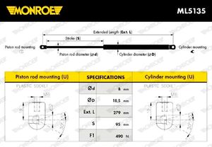 Gasveer, kofferruimte MONROE, u.a. fÃ¼r Audi, VW, Skoda