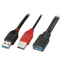 LINDY 31112 USB 3.0 Dual Power kabel type A verlenging, zwart, 0,5 m