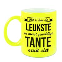 Leukste en meest geweldige tante cadeau mok / beker neon geel 330 ml - feest mokken