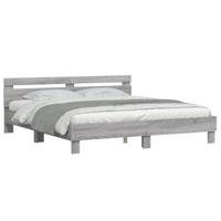 vidaXL Bedframe met hoofdeinde bewerkt hout grijs sonoma 200x200 cm, bed, bed ombouw, twijfelaar bed, bedbodem, slaapkamermeubel, 2 persoonsbed