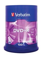 Verbatim DVD + R 4,7GB - 16x brandsnelheid, lange levensduur, krasbescherming, mat zilver, 100 Pack Spindle