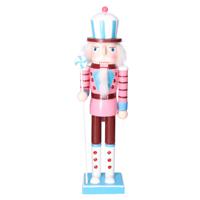 Notenkraker decoratie figuur/beeld - 8,5 x 38 cm - pastel blauw/roze - hout - kerstbeeld - thumbnail