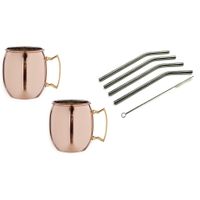 4x Cocktailbeker/cocktailglas Moscow Mule set met rietjes 450 ml glad koper