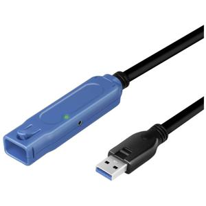 LogiLink USB-kabel USB 3.2 Gen1 USB-A bus, USB-A stekker 10 m Zwart, Blauw Actief met signaalversterking UA0177