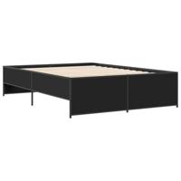 vidaXL Bedframe bewerkt hout metaal zwart 135x190 cm, bed, bed ombouw, twijfelaar bed, bedbodem, slaapkamermeubel, 2 persoonsbed, tweepersoonsbed